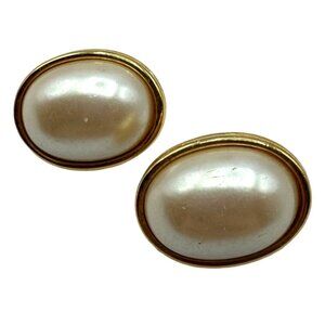 Womens Post Oval Earrings Jewelry Faux White Pearl Bead Gold Tone Costume Fashio